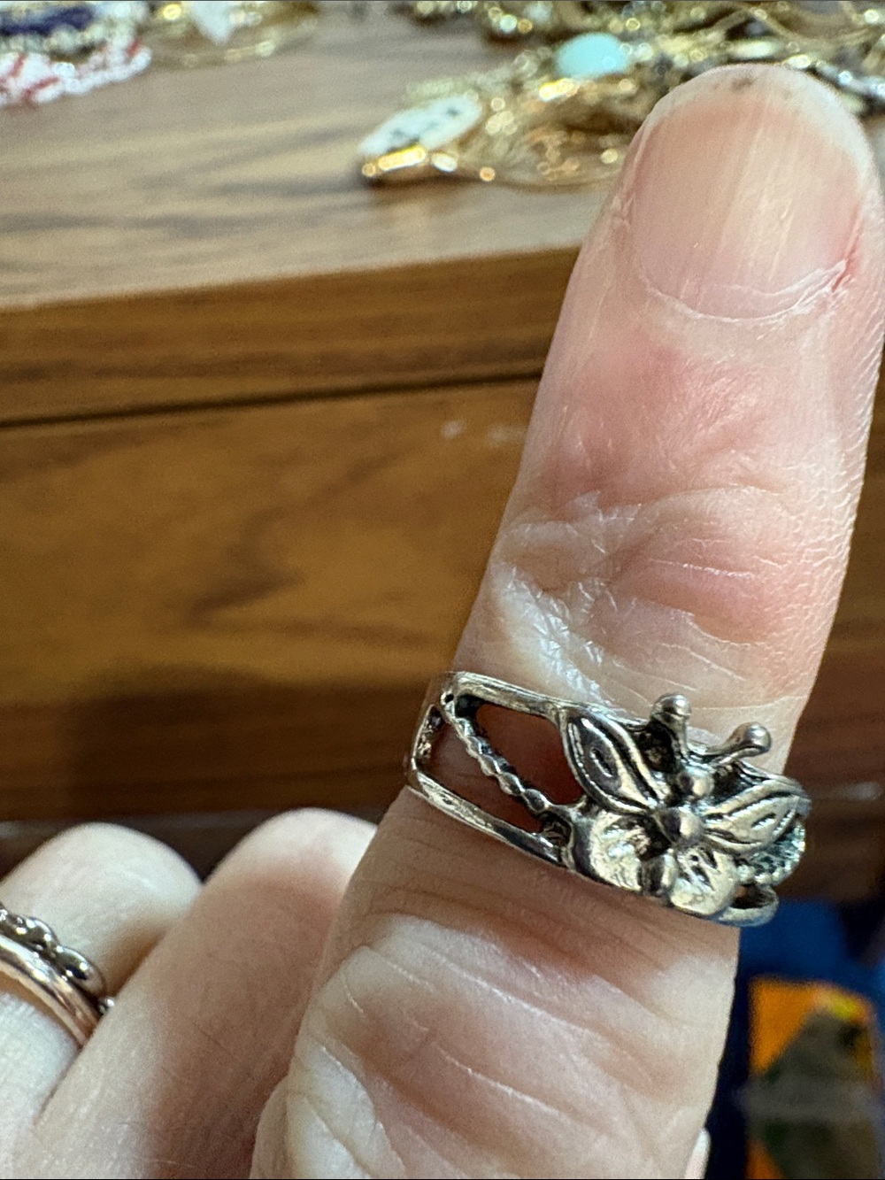 Silver Floral Butterfly Ring for Women